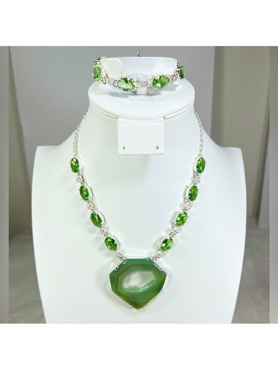 Handmade Jewelry - Green Solar Quartz Large Gemstone Necklace & Bracelet ONLY